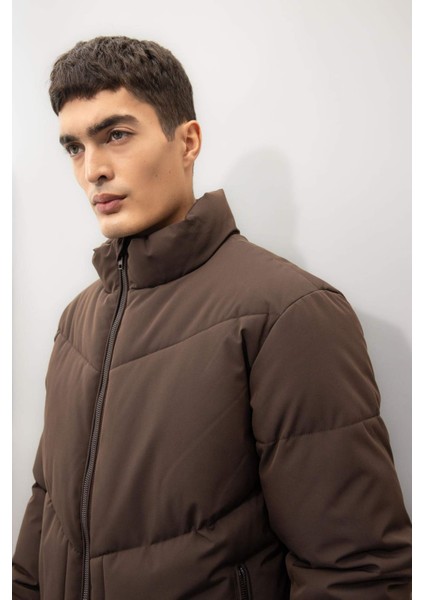 Slim Fit Dar Kesim Dik Yaka Fermuarlı Cepli Şişme Mont C9020AX24WN