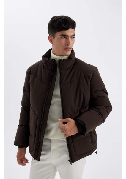 Slim Fit Dar Kesim Dik Yaka Fermuarlı Cepli Şişme Mont C9020AX24WN