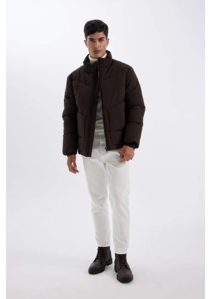 Slim Fit Dar Kesim Dik Yaka Fermuarlı Cepli Şişme Mont C9020AX24WN