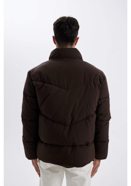 Slim Fit Dar Kesim Dik Yaka Fermuarlı Cepli Şişme Mont C9020AX24WN