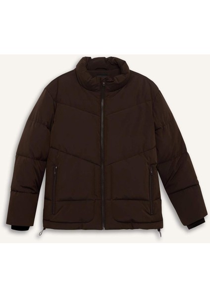 Slim Fit Dar Kesim Dik Yaka Fermuarlı Cepli Şişme Mont C9020AX24WN