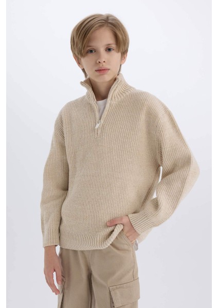 Erkek Çocuk Fermuarlı Dik Yaka Triko Kazak C9671A824AU