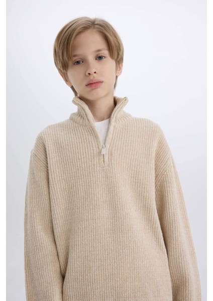 Erkek Çocuk Fermuarlı Dik Yaka Triko Kazak C9671A824AU
