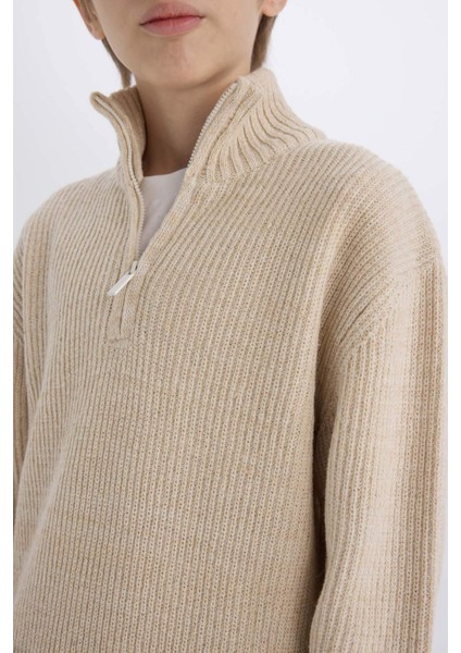 Erkek Çocuk Fermuarlı Dik Yaka Triko Kazak C9671A824AU