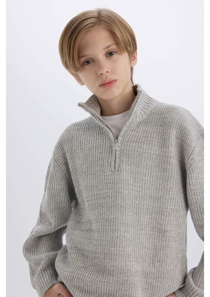Erkek Çocuk Fermuarlı Dik Yaka Triko Kazak C9671A824AU