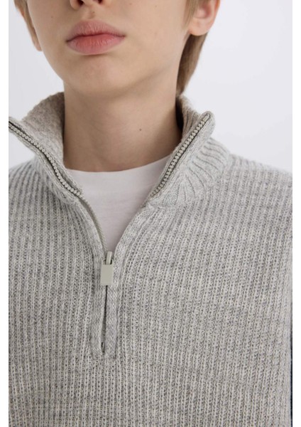 Erkek Çocuk Fermuarlı Dik Yaka Triko Kazak C9671A824AU