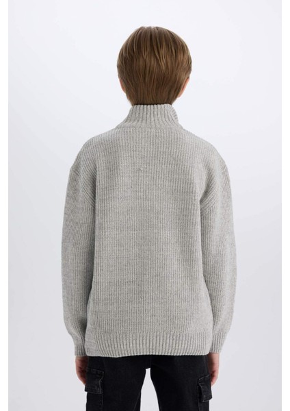 Erkek Çocuk Fermuarlı Dik Yaka Triko Kazak C9671A824AU