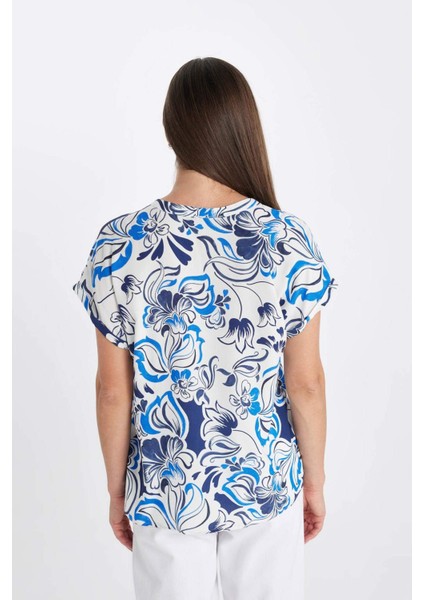 Regular Fit Bisiklet Yaka Desenli Kısa Kollu Gömlek I6173AZ24SM