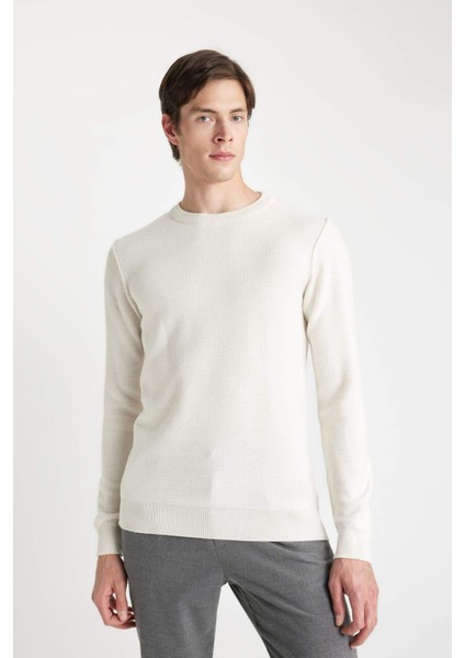 Standart Fit Normal Kesim Bisiklet Yaka Dokulu Triko Kazak C9618AX24AU