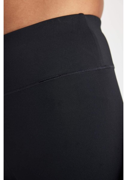 Fit Siyah Yüksek Bel Beli Saran Biker Esnek Kısa Basic Sporcu Tayt Z6741AZ24AU