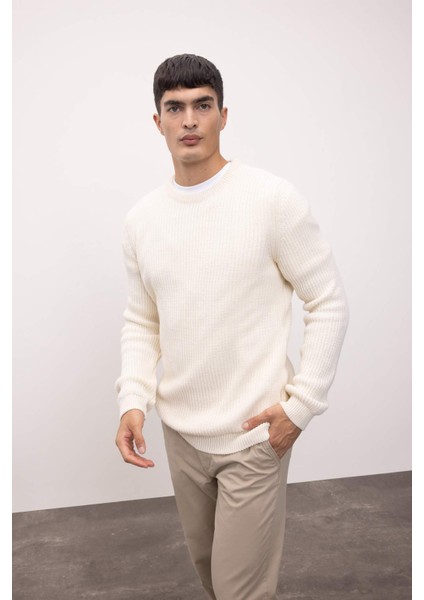 Standart Fit Normal Kesim Bisiklet Yaka Dokulu Triko Kazak C8814AX24WN