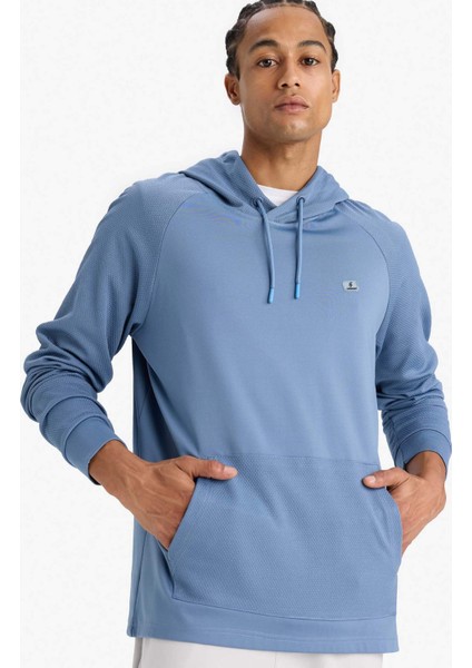Mavi DeFactoFit Standart Fit Kapüşonlu Cepli Sporcu Sweatshirt C9171AX24AU