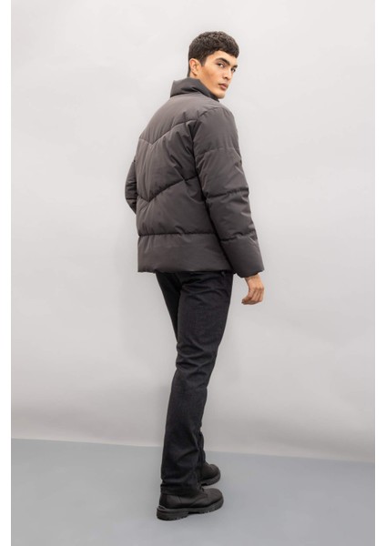 Slim Fit Dar Kesim Dik Yaka Fermuarlı Cepli Şişme Mont C9020AX24WN