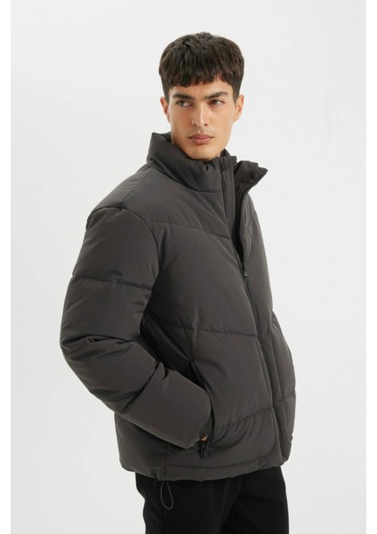 Slim Fit Dar Kesim Dik Yaka Fermuarlı Cepli Şişme Mont C9020AX24WN