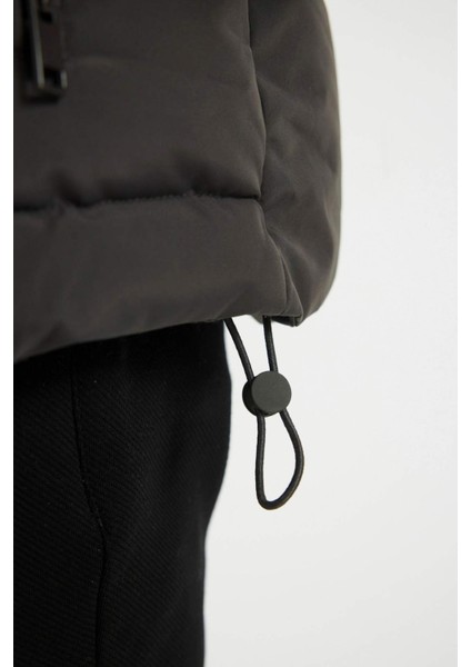 Slim Fit Dar Kesim Dik Yaka Fermuarlı Cepli Şişme Mont C9020AX24WN