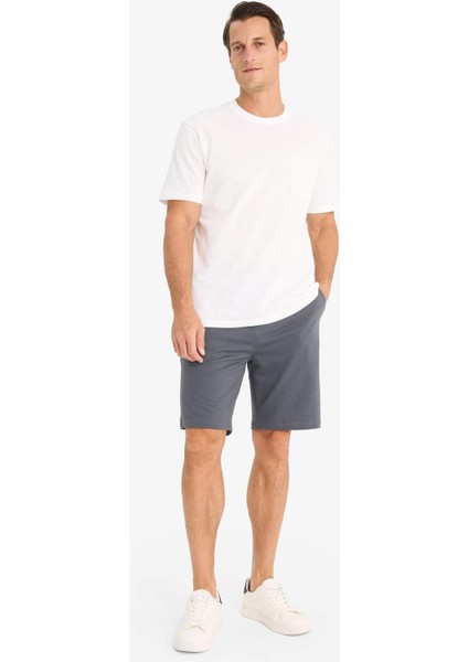 Slim Fit Dar Kesim Cepli Basic Düz Bermuda Şort W1105AZ24SM
