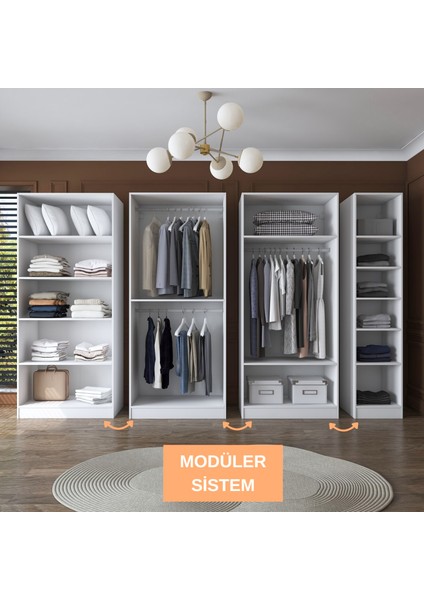 BA153 Geniş Gardırop Elbise Dolabı 7 Kapaklı 12 Raflı 3 Askılı Modüler Dolap Beyaz fırsatları