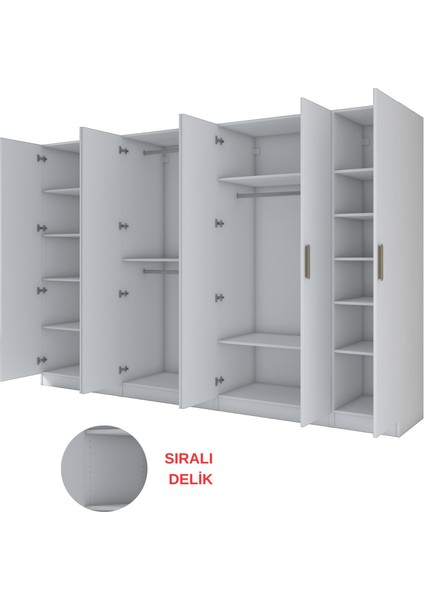 BA153 Geniş Gardırop Elbise Dolabı 7 Kapaklı 12 Raflı 3 Askılı Modüler Dolap Beyaz indirimleri