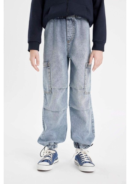 Erkek Çocuk Kargo Cepli Beli ve Paçası Lastikli Jogger Paraşüt Okul Jean Pantolon C4519A824AU