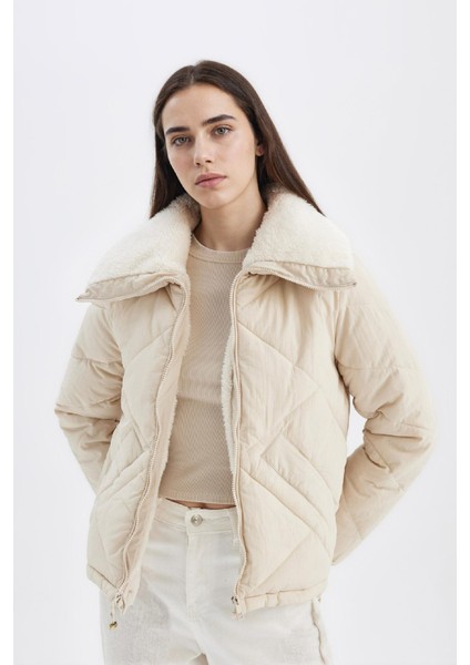 Su Geçirmez Puffer Şişme Mont Kapitoneli İçi Suni Kürklü Rüzgar Geçirmez Cepli A0756AX24WN