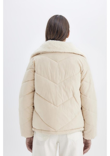 Su Geçirmez Puffer Şişme Mont Kapitoneli İçi Suni Kürklü Rüzgar Geçirmez Cepli A0756AX24WN