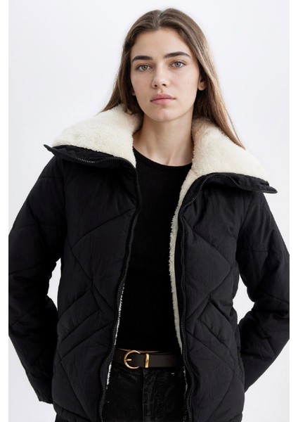 Su Geçirmez Puffer Şişme Mont Kapitoneli İçi Suni Kürklü Rüzgar Geçirmez Cepli A0756AX24WN