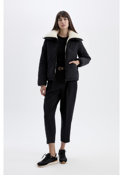 Su Geçirmez Puffer Şişme Mont Kapitoneli İçi Suni Kürklü Rüzgar Geçirmez Cepli A0756AX24WN