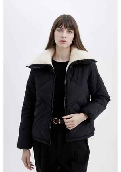 Su Geçirmez Puffer Şişme Mont Kapitoneli İçi Suni Kürklü Rüzgar Geçirmez Cepli A0756AX24WN