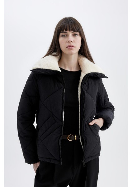 Su Geçirmez Puffer Şişme Mont Kapitoneli İçi Suni Kürklü Rüzgar Geçirmez Cepli A0756AX24WN