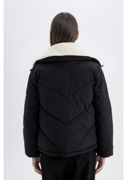 Su Geçirmez Puffer Şişme Mont Kapitoneli İçi Suni Kürklü Rüzgar Geçirmez Cepli A0756AX24WN