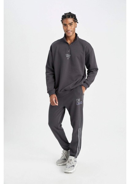 Fit NBA Chicago Bulls Kalın Jogger Eşofman Altı Standart Fit Cepli Düz Paça C9265AX24AU