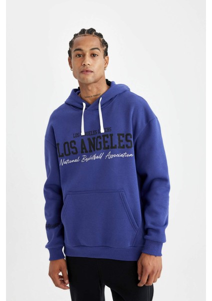 Fit NBA Los Angeles Lakers Oversize Geniş Kalıp Bisiklet Yaka Kalın Sweatshirt C9255AX24AU