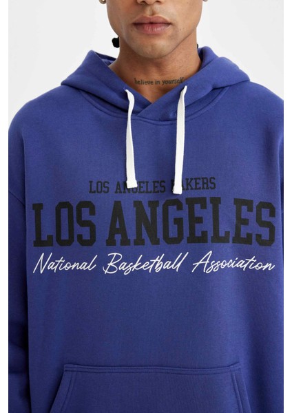 Fit NBA Los Angeles Lakers Oversize Geniş Kalıp Bisiklet Yaka Kalın Sweatshirt C9255AX24AU