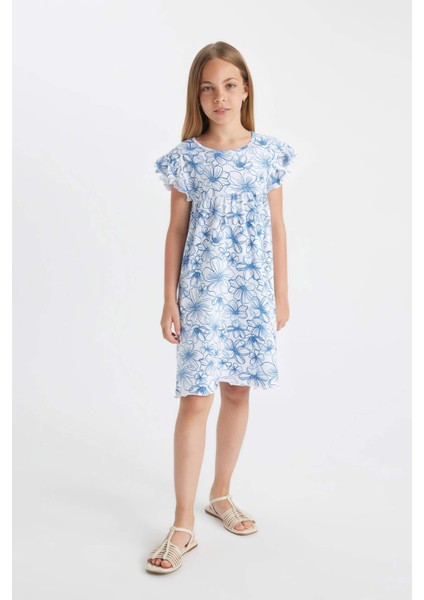 Kız Çocuk Desenli Kısa Kollu Elbise