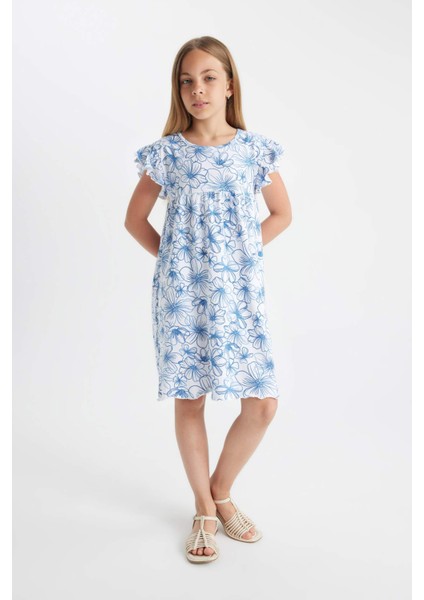 Kız Çocuk Desenli Kısa Kollu Elbise