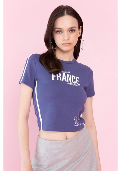 Fitted Bisiklet Yaka Baskılı Modal Kısa Kollu Tişört C8794AX24SM