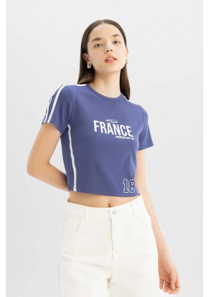 Fitted Bisiklet Yaka Baskılı Modal Kısa Kollu Tişört C8794AX24SM