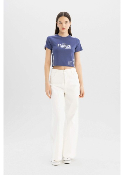 Fitted Bisiklet Yaka Baskılı Modal Kısa Kollu Tişört C8794AX24SM