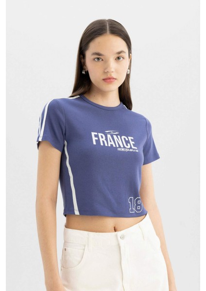 Fitted Bisiklet Yaka Baskılı Modal Kısa Kollu Tişört C8794AX24SM