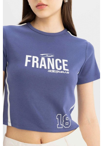 Fitted Bisiklet Yaka Baskılı Modal Kısa Kollu Tişört C8794AX24SM