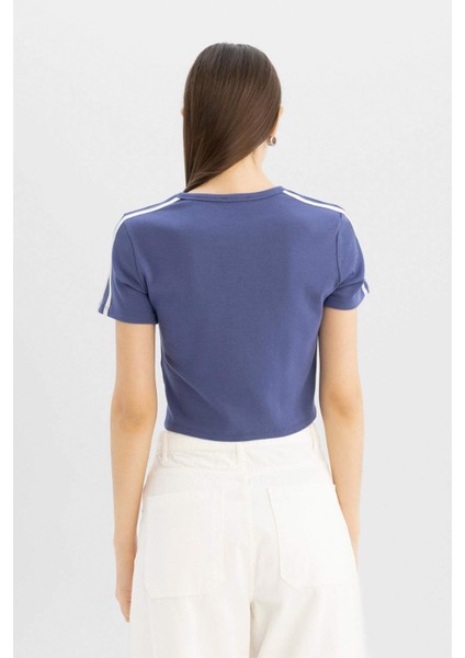 Fitted Bisiklet Yaka Baskılı Modal Kısa Kollu Tişört C8794AX24SM