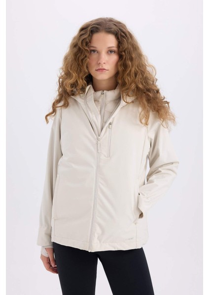 Fit Su Geçirmez Softshell Mont Rüzgar Geçirmez Kapüşonlu Cepli Fermuarlı C4959AX24WN