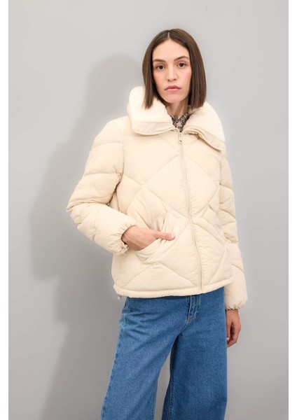 Su Geçirmez Puffer Şişme Mont Kapitoneli İçi Suni Kürklü Rüzgar Geçirmez Cepli A0756AX24WN