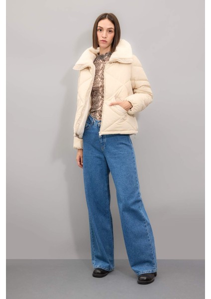 Su Geçirmez Puffer Şişme Mont Kapitoneli İçi Suni Kürklü Rüzgar Geçirmez Cepli A0756AX24WN