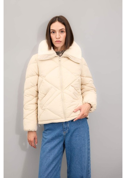 Su Geçirmez Puffer Şişme Mont Kapitoneli İçi Suni Kürklü Rüzgar Geçirmez Cepli A0756AX24WN