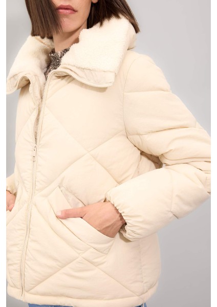 Su Geçirmez Puffer Şişme Mont Kapitoneli İçi Suni Kürklü Rüzgar Geçirmez Cepli A0756AX24WN