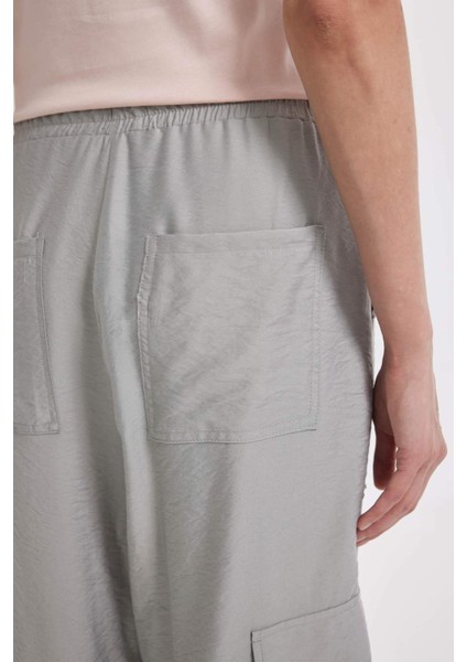 Wide Leg Dökümlü Kumaş Pantolon Beli Lastikli Bağcıklı Geniş Bol Paça Cepli Yüksek Bel Uzun Boy Paça Yırtmaçlı A9212AX24SM