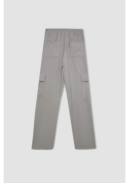 Wide Leg Dökümlü Kumaş Pantolon Beli Lastikli Bağcıklı Geniş Bol Paça Cepli Yüksek Bel Uzun Boy Paça Yırtmaçlı A9212AX24SM