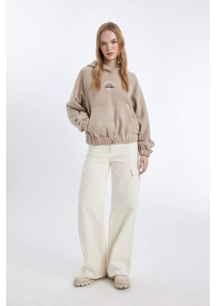 Coool Loose Fit Kapüşonlu Kanguru Cepli Polar Sweatshirt C8197AX24WN