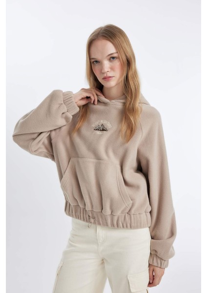 Coool Loose Fit Kapüşonlu Kanguru Cepli Polar Sweatshirt C8197AX24WN